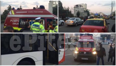 (VIDEO) ACCIDENT CU AUTOBUZ ȘI TAXI. FEMEIE RĂNITĂ