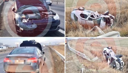 UPDATE: ACCIDENT PE A1, MAȘINĂ RĂSTURNATĂ