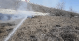 (VIDEO) MII DE METRI PĂTRAȚI DE VEGETAȚIE AU ARS LA MARGINEA A1
