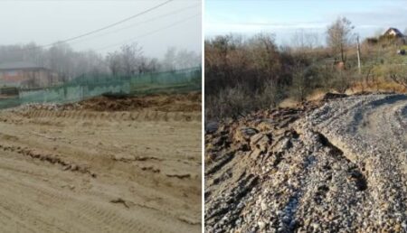 Un drum comunal din Argeș a luat-o la vale și trage după el casele din zonă