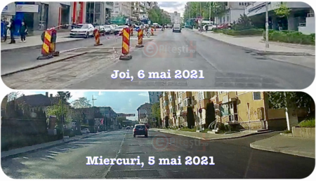 Video/Pitești – Asfaltul abia turnat pe bulevardul Brătianu a fost decopertat!