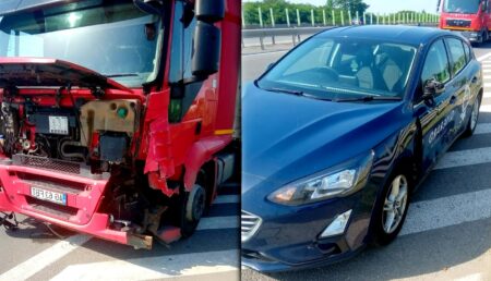 Carambol pe A1. Trei autoturisme și un camion au fost implicate