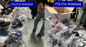 Video: Sute de haine și articole de încălțăminte contrafăcute, confiscate la Pitești