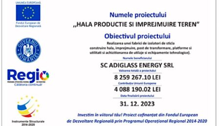 Anunț începere proiect ”Hală producție și împrejmuire teren” – Beneficiar: SC Adiglass Energy SRL