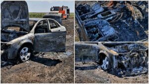 Incendiu puternic. Mașină făcută scrum