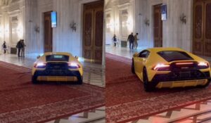 Cu Lamborghini pe covorul roșu din holul Parlamentului României