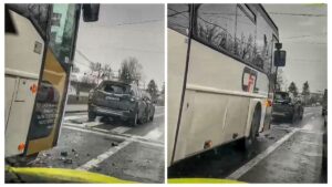Argeș: Accident! Impact între un autobuz, o Honda și un Logan