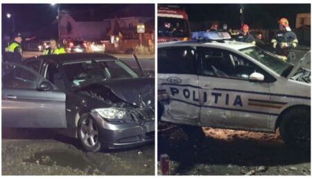 Accident grav! Un tânăr cu BMW a spulberat autospeciala Poliției!