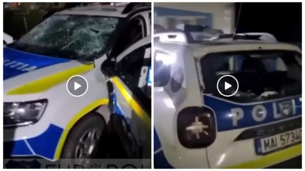 Mașină a Poliției, făcută praf! Un bărbat a făcut-o zob cu ciocanul