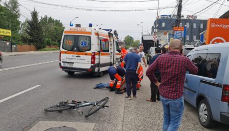 Video! Pitești. Accident lângă Slava. Un biciclist este rănit