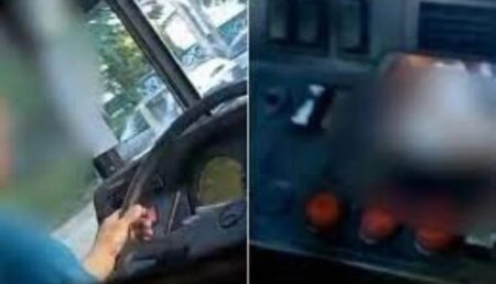Șofer de autobuz filmat în timp ce se uita la filme pentru adulți, la volan