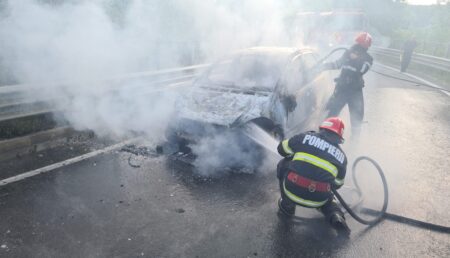 Incendiu violent lângă Podul Viilor! O mașină s-a făcut scrum