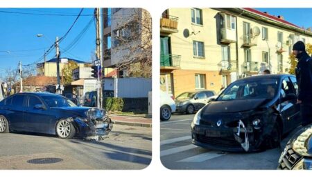 Accident în Pitești. BMW, impact frontal!