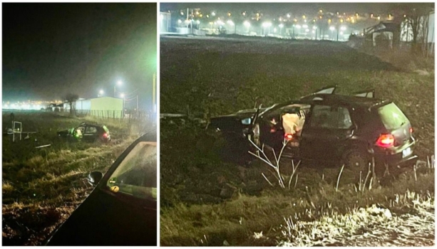 Argeș. Un puștan a făcut accident, azi noapte, luând-o cu mașina pe ,,arătură”!