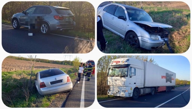 Accident în lanț! Două TIR-uri și două autoturisme implicate