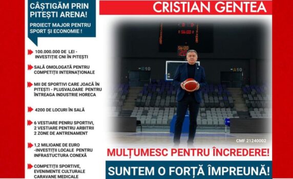 Cristian Gentea: Câștigăm prin Pitești Arena! Mulțumesc pentru încredere!