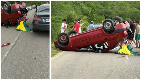 Accident grav în Argeș! Logan – praf și pulbere, răsturnat!