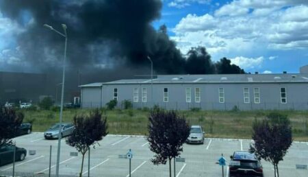 Exclusiv/Incendiu în zona unei firme de automotive de pe Autostrada A1, lângă Pitești