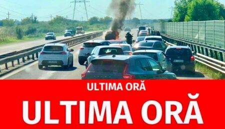 Breaking. Trafic blocat pe Autostrada A1, spre Pitești: O mașină arde!