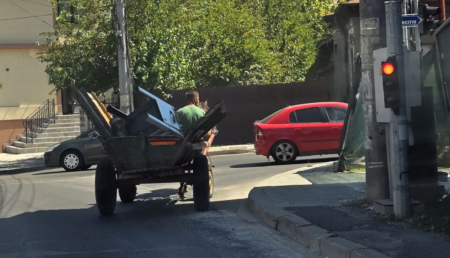 Pitești. La plimbare, cu căruța, prin oraș. Bărbatul voia să ajungă în Centru