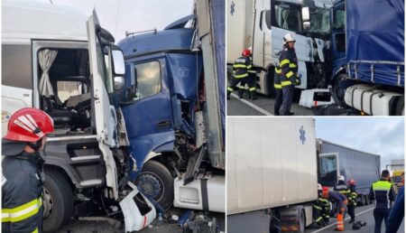 Accident grav între două TIR-uri pe Autostradă: Trei persoane rănite