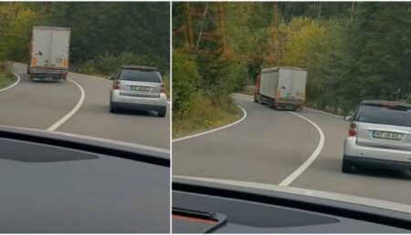 Depășire mortală pe serpentine: Inconștiența unui șofer de TIR a fost filmată