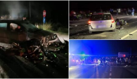 Impact violent: Doi tineri pe motocicletă, spulberați de un Renault