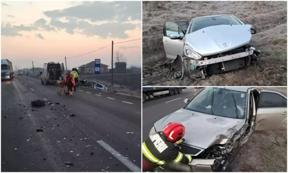 Accident grav. Patru persoane rănite și 2 mașini praf
