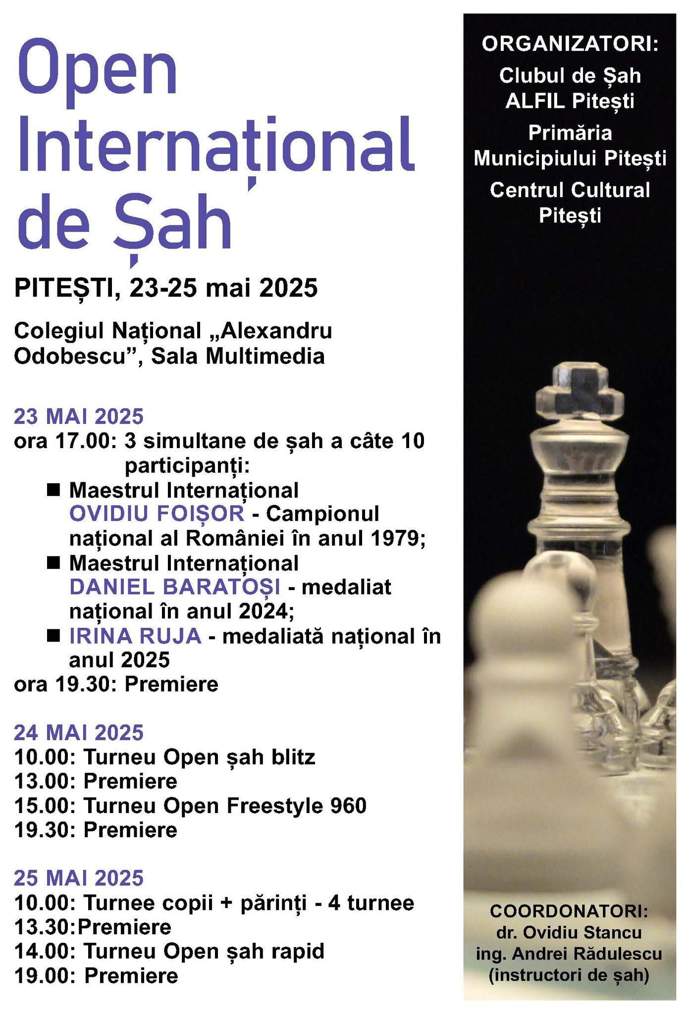 Șah de top la Pitești – ALFIL, Primăria și Centrul Cultural dau startul