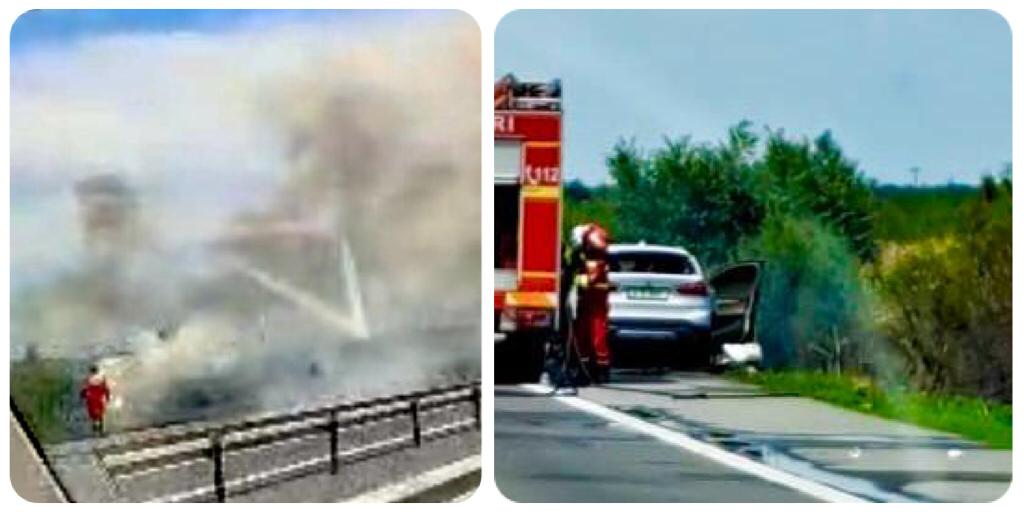 Blocaj pe A1 București-Pitești: Arde un bolid BMW