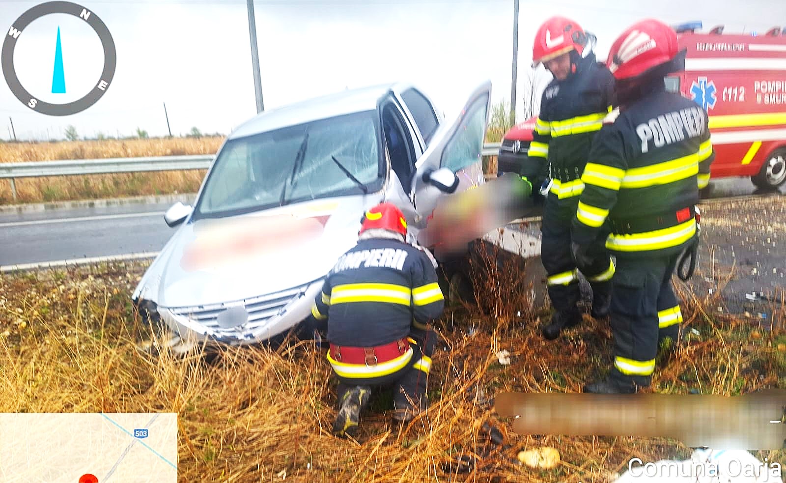 Accident rutier la Oarja: Mașină în șanț, persoană rănită