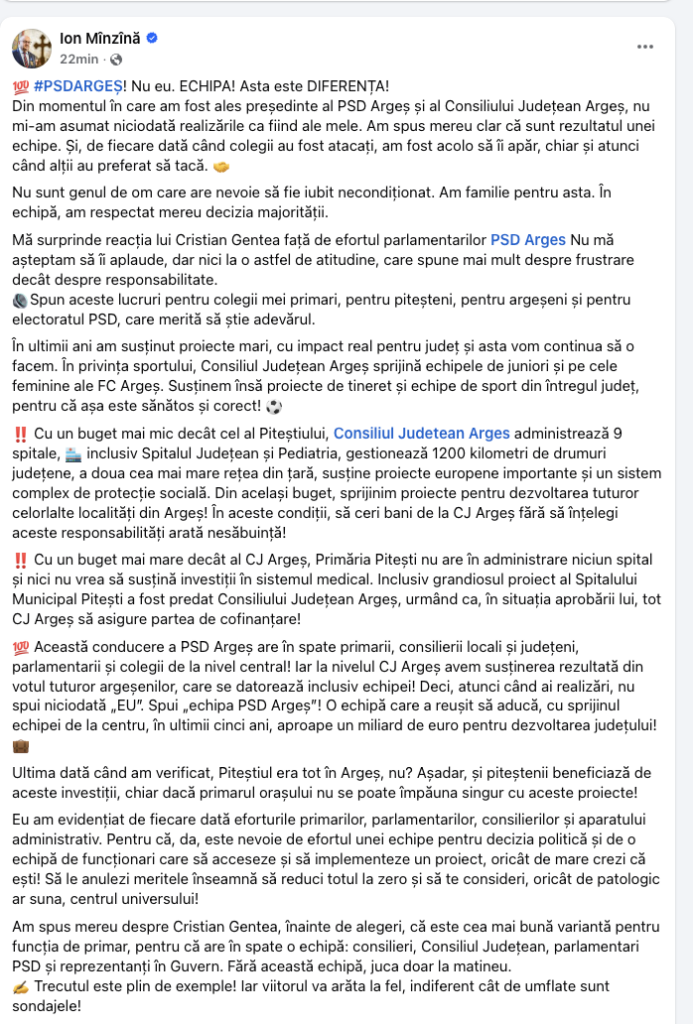 Mînzînă, postare Facebook