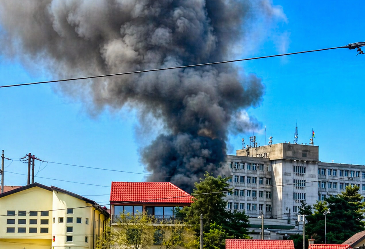 Pitești! Arde violent lângă Spitalul Județean