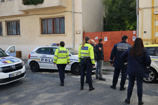 Conflict șocant: Polițist lovit cu o piatră în cap de o femeie