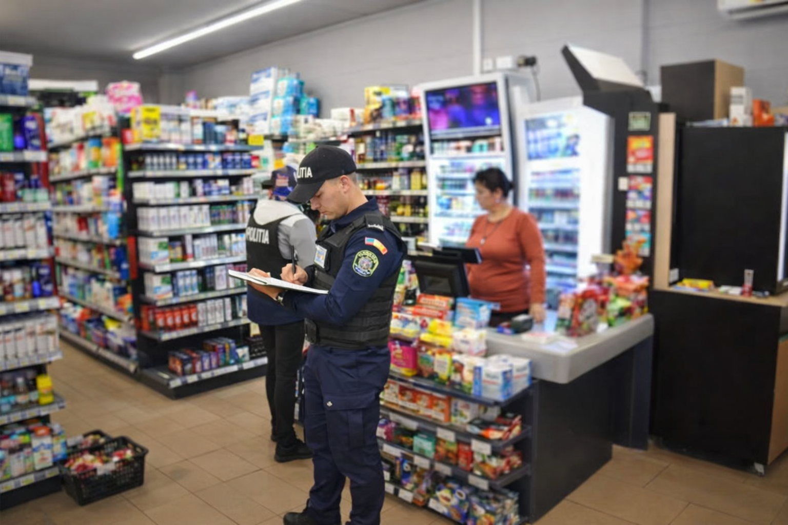 Argeș. Scene surprinzătoare la supermarket: Două femei încătușate
