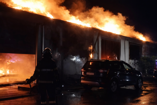 Arde violent un service auto! O persoană în stare critică