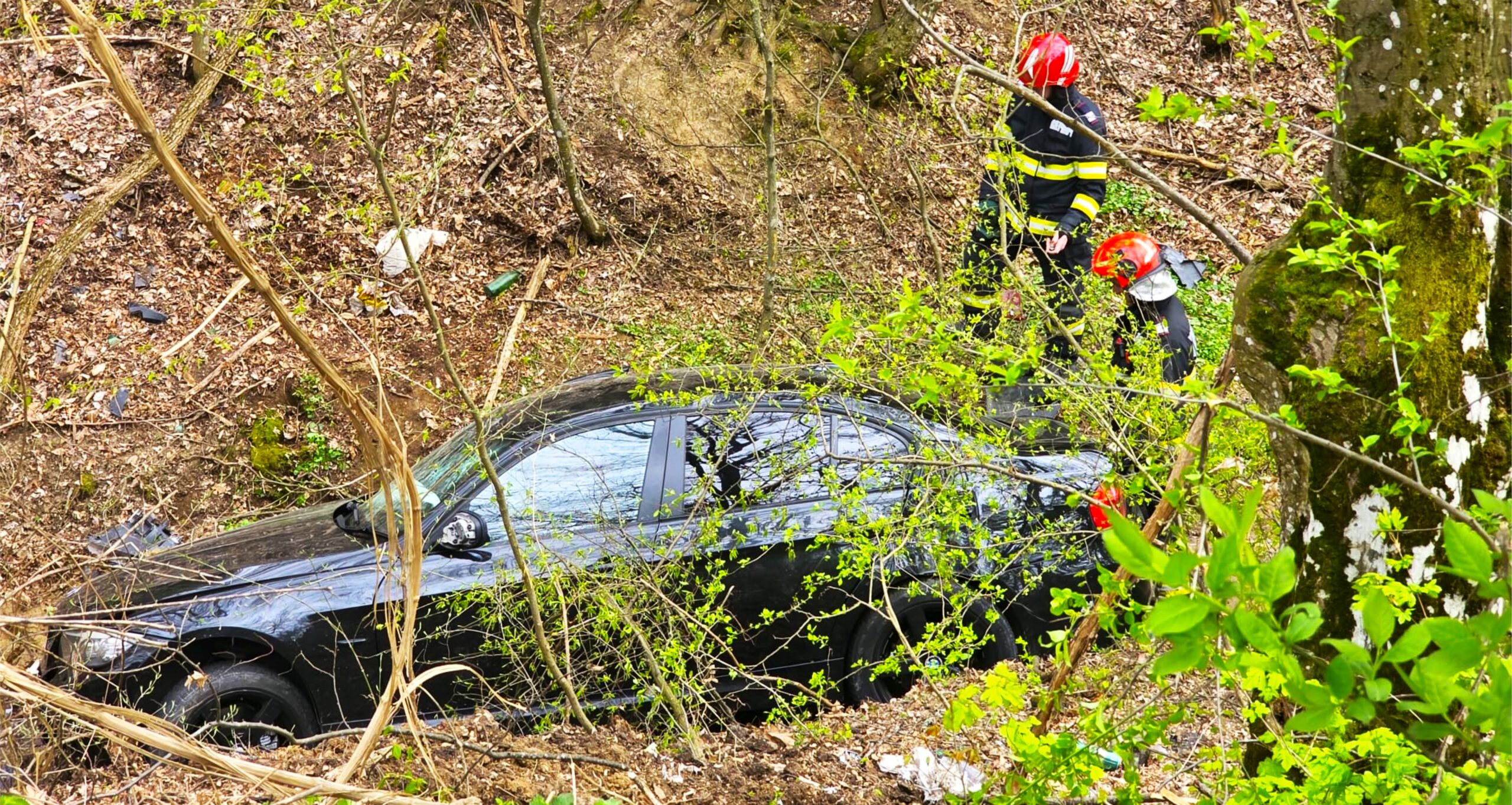 Poliția Argeș, oficial! A băut, s-a urcat la volan și a ajuns cu BMW-ul în pădure
