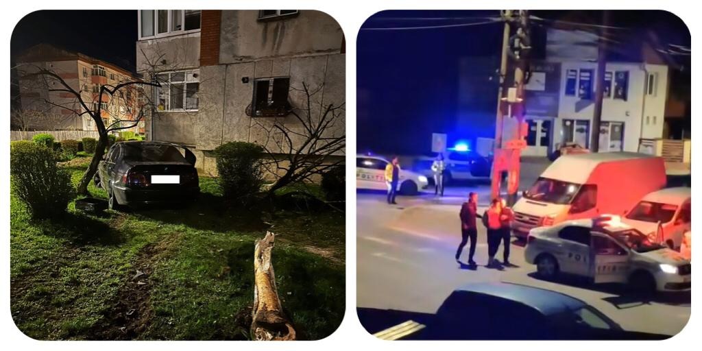Argeș: A fugit de poliție și a rupt un copac cu BMW-ul - VIDEO