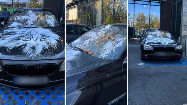 Scandal uriaș într-o parcare! Un BMW a fost vandalizat