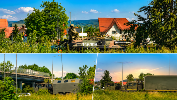 Video: Convoi militar cu blindate, surprins la intrarea în Pitești, după incidentul cu drona rusească