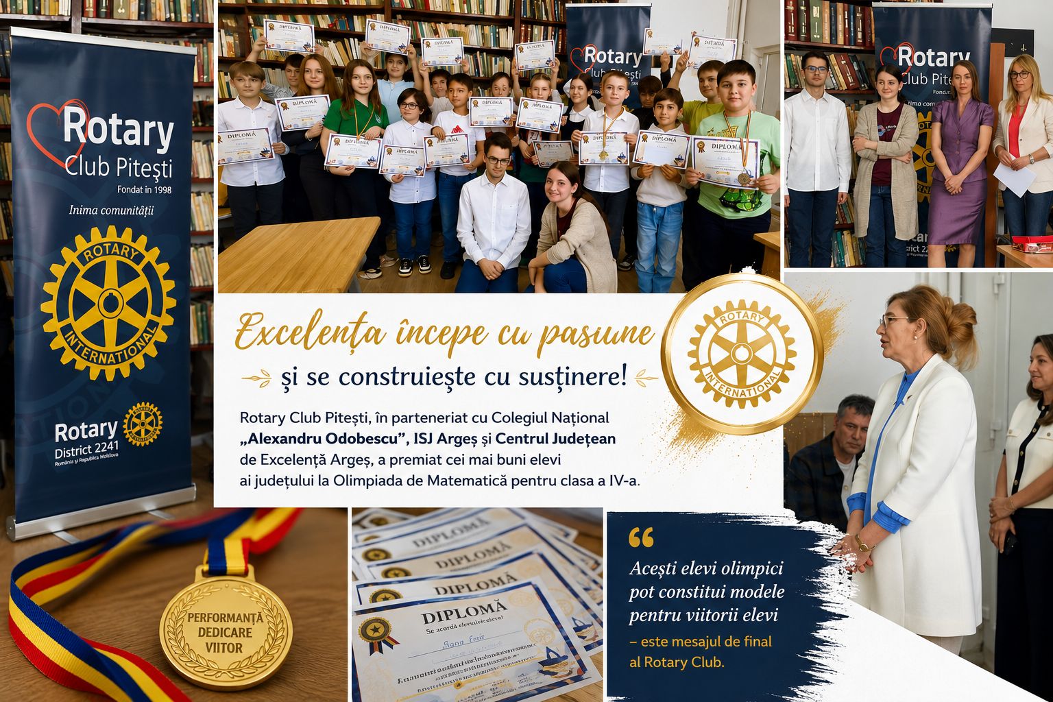 Rotary Club Pitești și „Alexandru Odobescu”, în prim-planul performanței: Micii olimpici la matematică, premiați