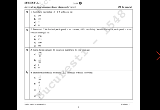 Avem subiectele la Matematică de la Evaluarea Națională 2026. Ce au avut de rezolvat elevii