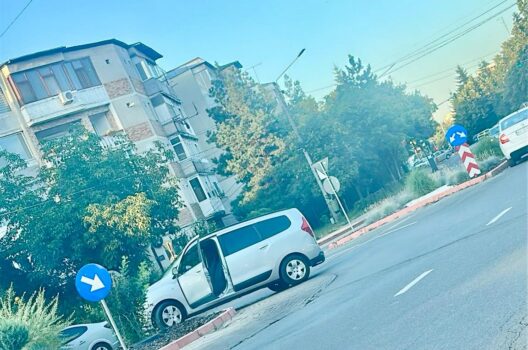 Pitești. Accident în Trivale! Șofer începător, cu Dacia proiectată pe sensul giratoriu