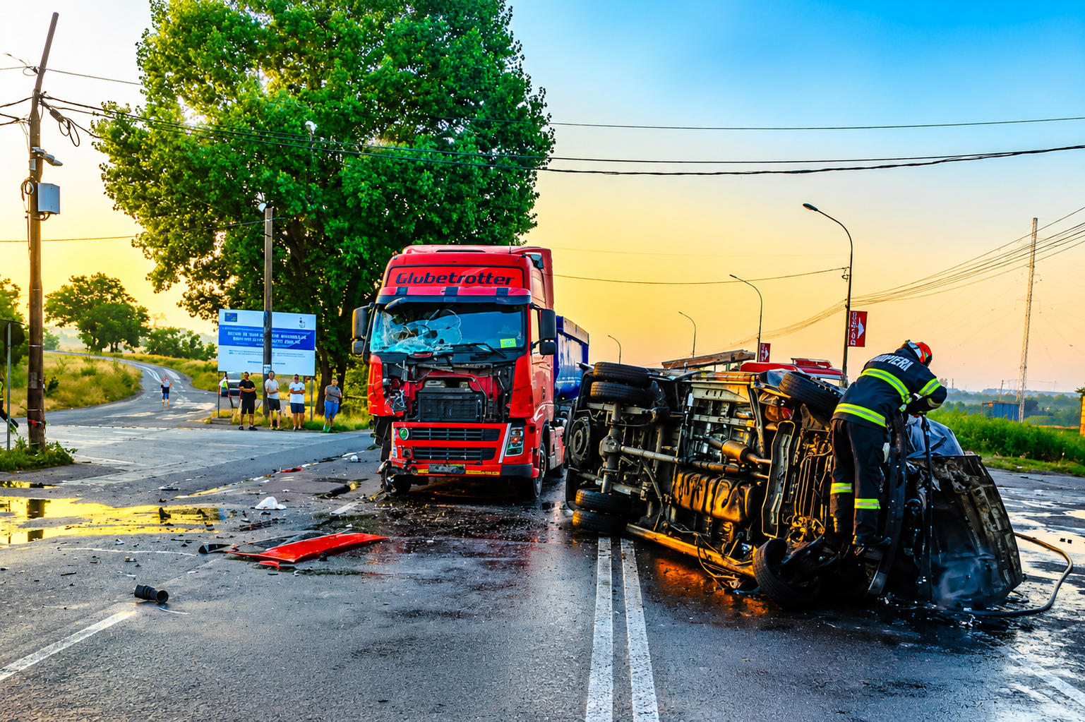 Accident grav cu victime! Microbuz în flăcări după impactul cu un TIR. Unul dintre șoferi era băut
