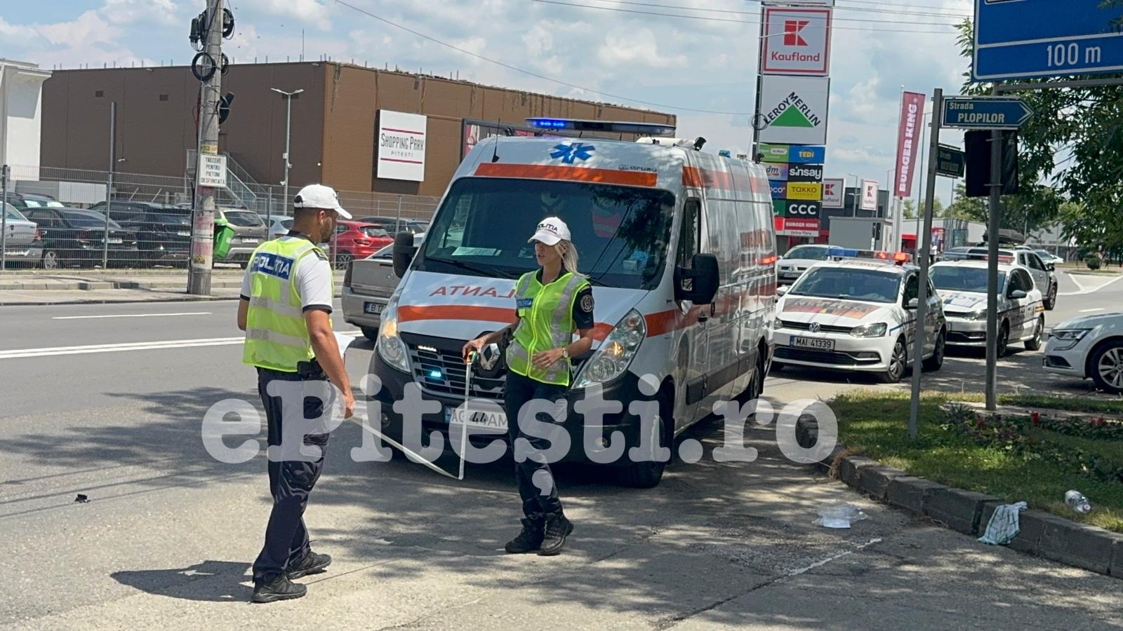 Accident în Pitești, Nord: Copil de 16 ani pe trotinetă, lovit de taxi lângă Leroy Merlin
