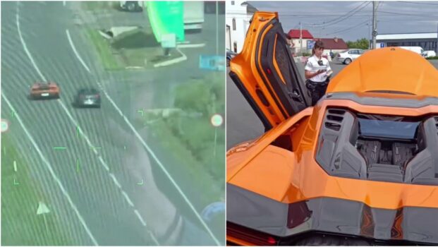 Bolid Lamborghini de sute de mii de euro, surprins din elicopter după trei depășiri pe linia continuă, pe DN1-E60. A rămas fără permis 180 de zile