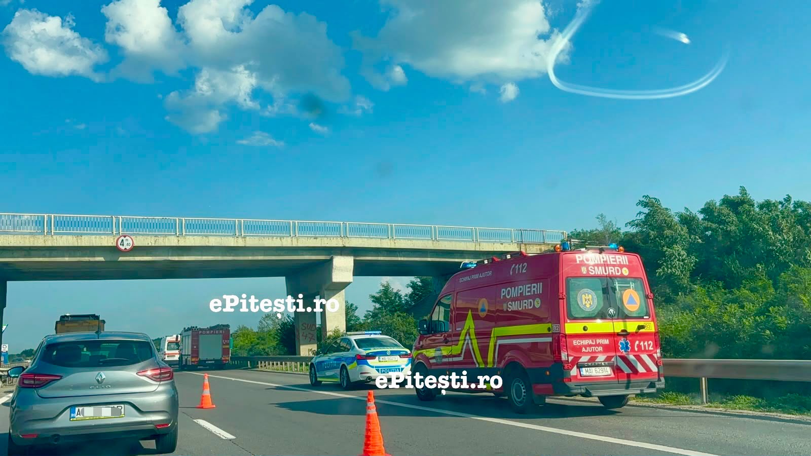Accident rutier A1 azi: Trafic îngreunat pe sensul Pitești – București, la kilometrul 49