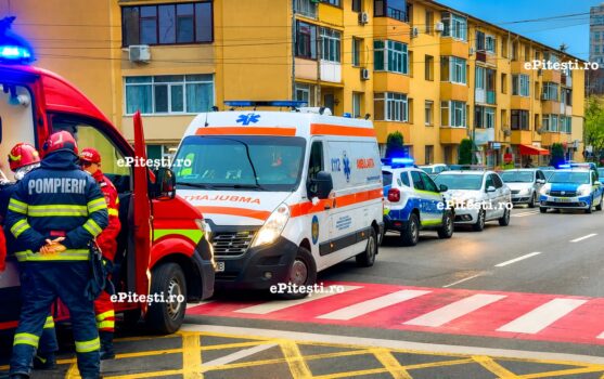 Pitești: Șofer de 71 de ani, proiectat cu mașina într-un bloc de un BMW, în Centru