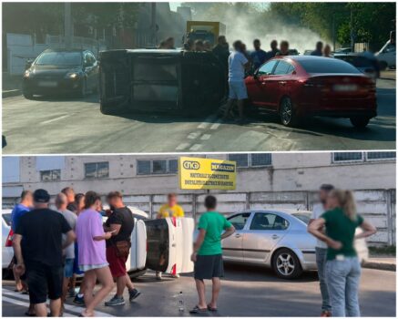 Pitești. Accident grav pe „Depozitelor”! O mașină pentru șoferi de 16 ani, răsturnată!
