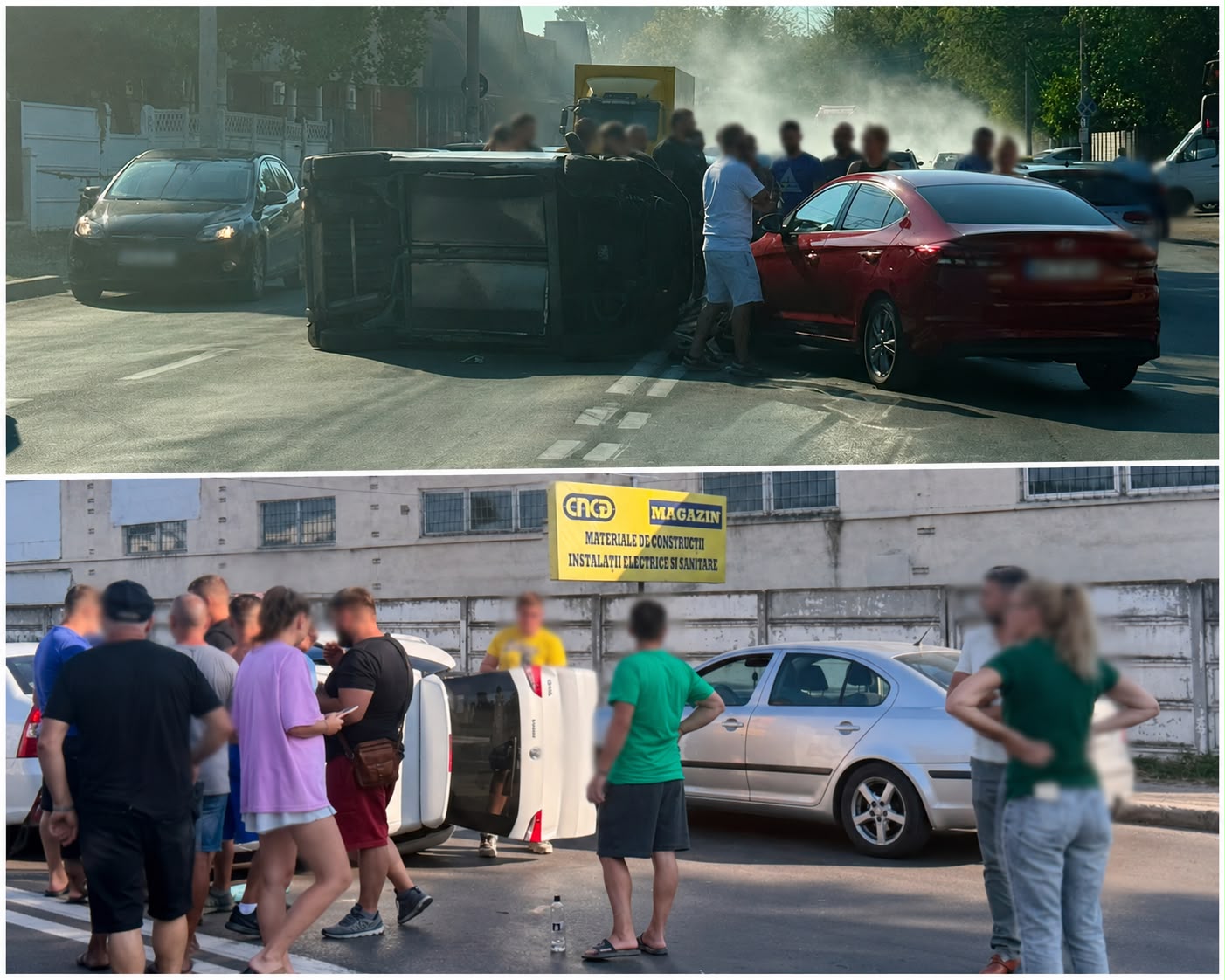 Pitești. Accident grav pe "Depozitelor"! O mașină pentru șoferi de 16 ani, răsturnată!